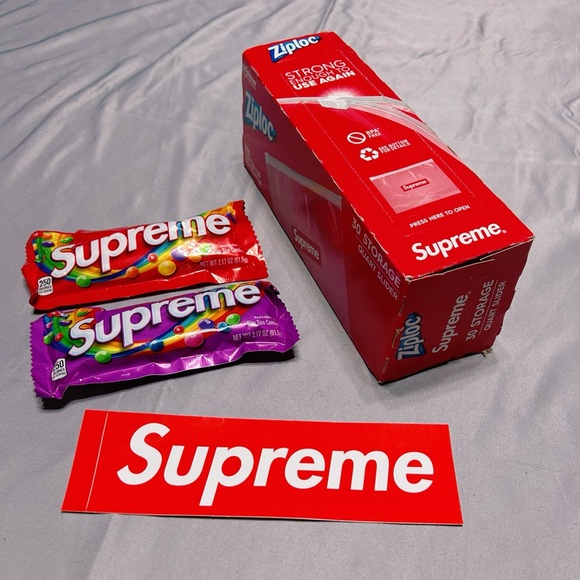Supreme Red Storage Bags with collectible novelty skittles set - Picture 3 of 5